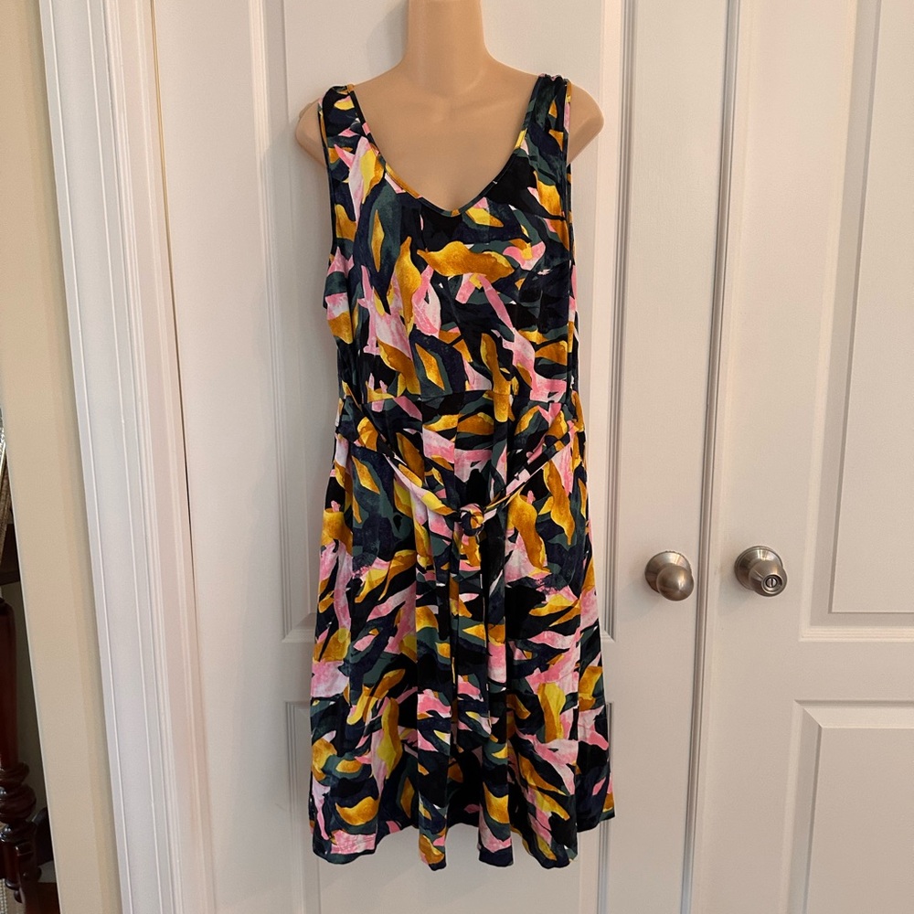 APT. 9 Cinch-Waist Fit & Flare Midi Dress Spandex Green Floral